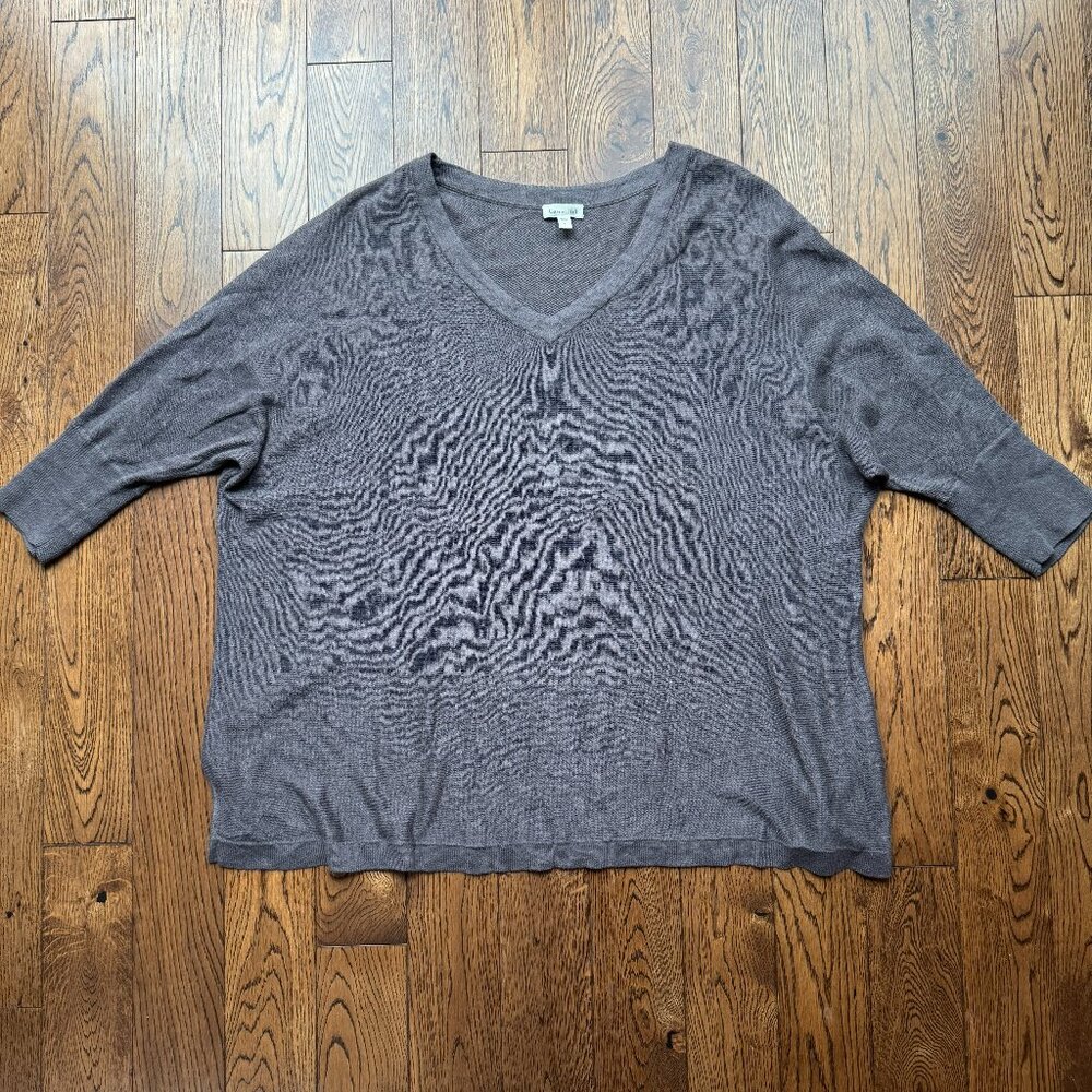 Garnet Hill Linen Oversized V-neck Sweater Brown Large Costal Grandma Relaxed